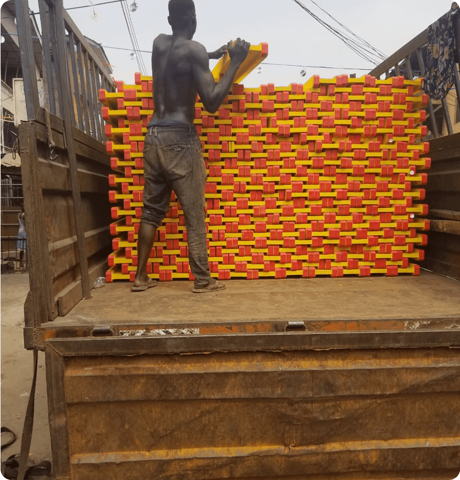 Stacked construction materials
